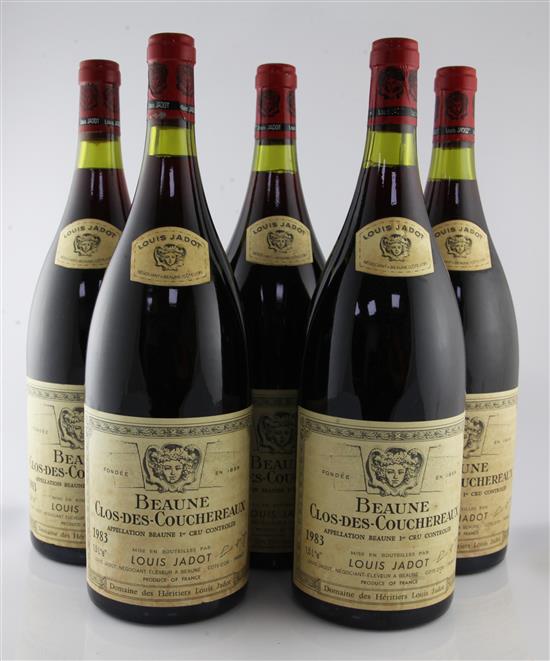 Five magnum bottles of Louis Jadot Beaune Clos de Couchereaux, 1983,